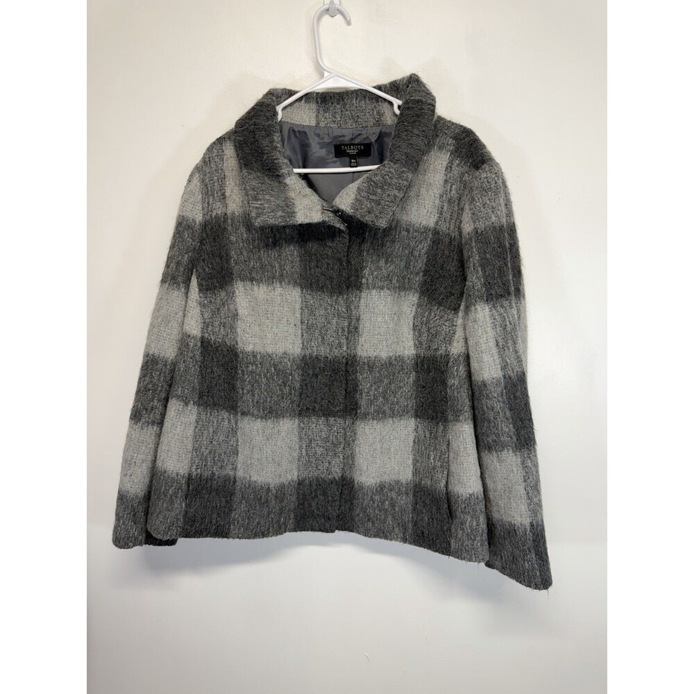 VTG Talbots Jackiet Fit Alpaca Wool Blend Jacket Womens  Plaid Gray Sz 18W
